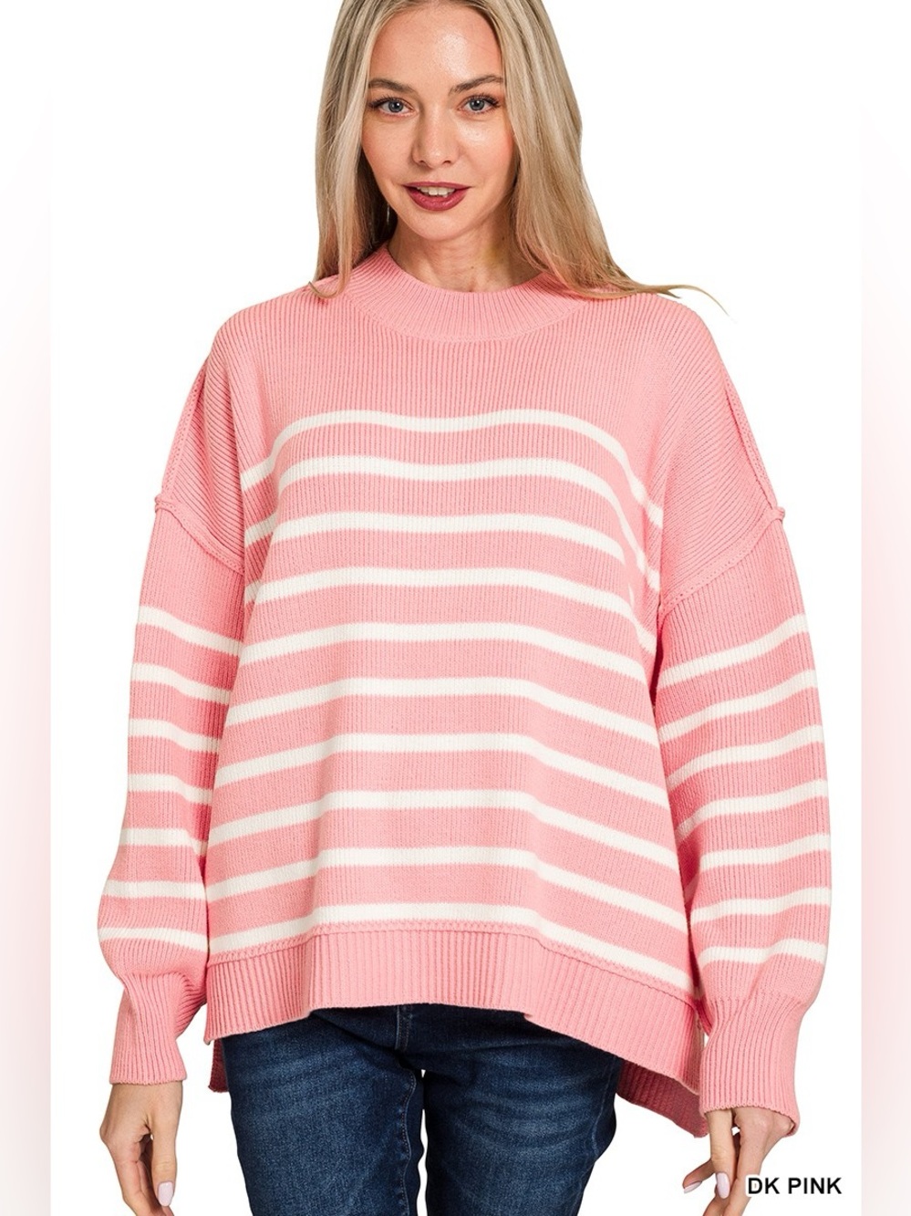 Zenana Exposed Seam Striped Oversized Sweater🛍️